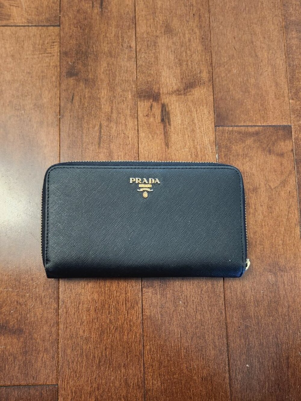 Prada Saffiano black leather continental wallet